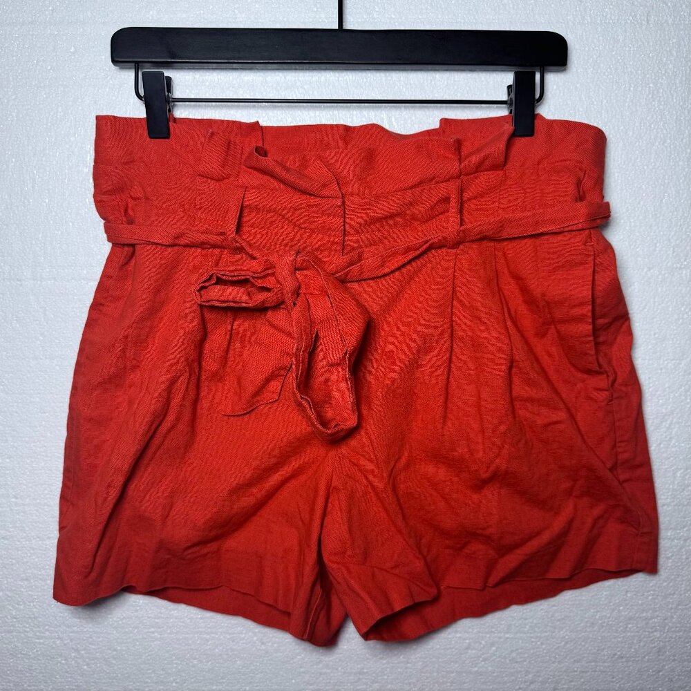 Boden Womens Size 8 Red Paperbag Shorts Linen Cotton Blend Tie Waist High Rise